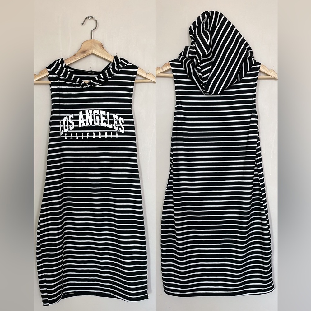 LA Striped Sleeveless Hoodie Dress